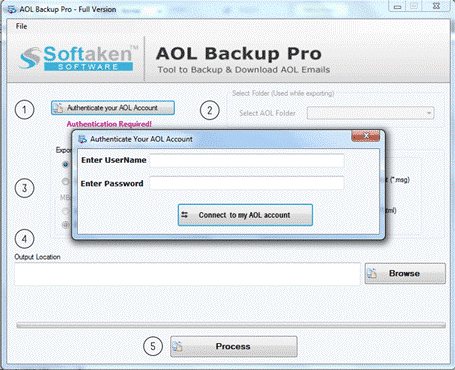 Softaken AOL Backup screenshot