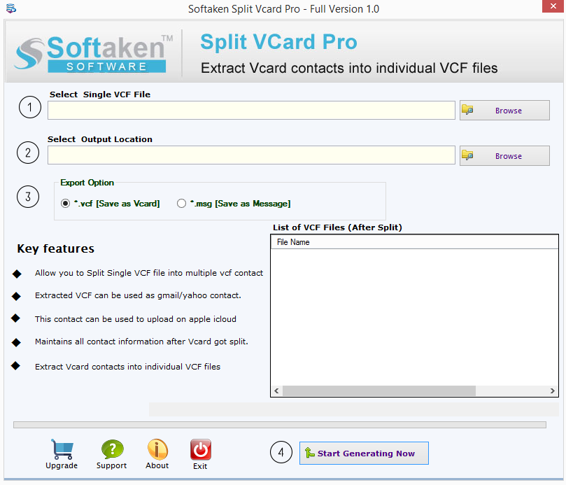 Softaken Split vCard Tool screenshot