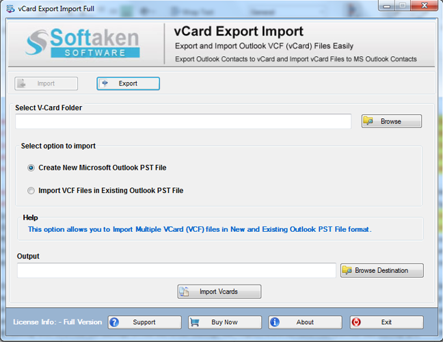 Softaken vCard Export and Import screenshot