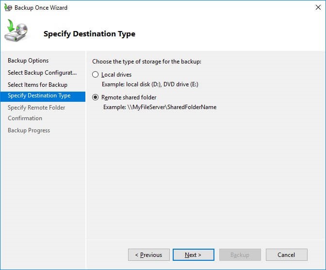 Specify Destination Type