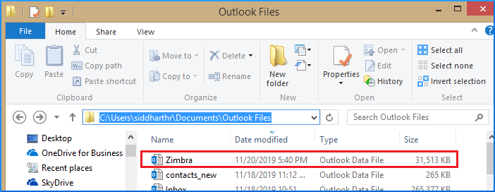 zimbra outlook data file 