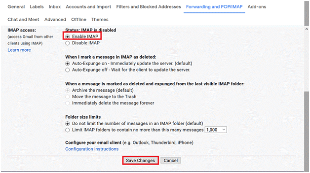 Enable IMAP